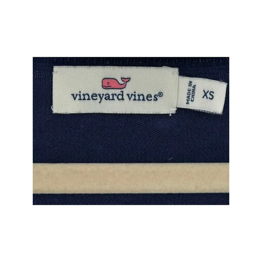 Vineyard Vines Blue V-Neck Sweater Womens XS Cotton Long Sleeve Whale Logo EUC